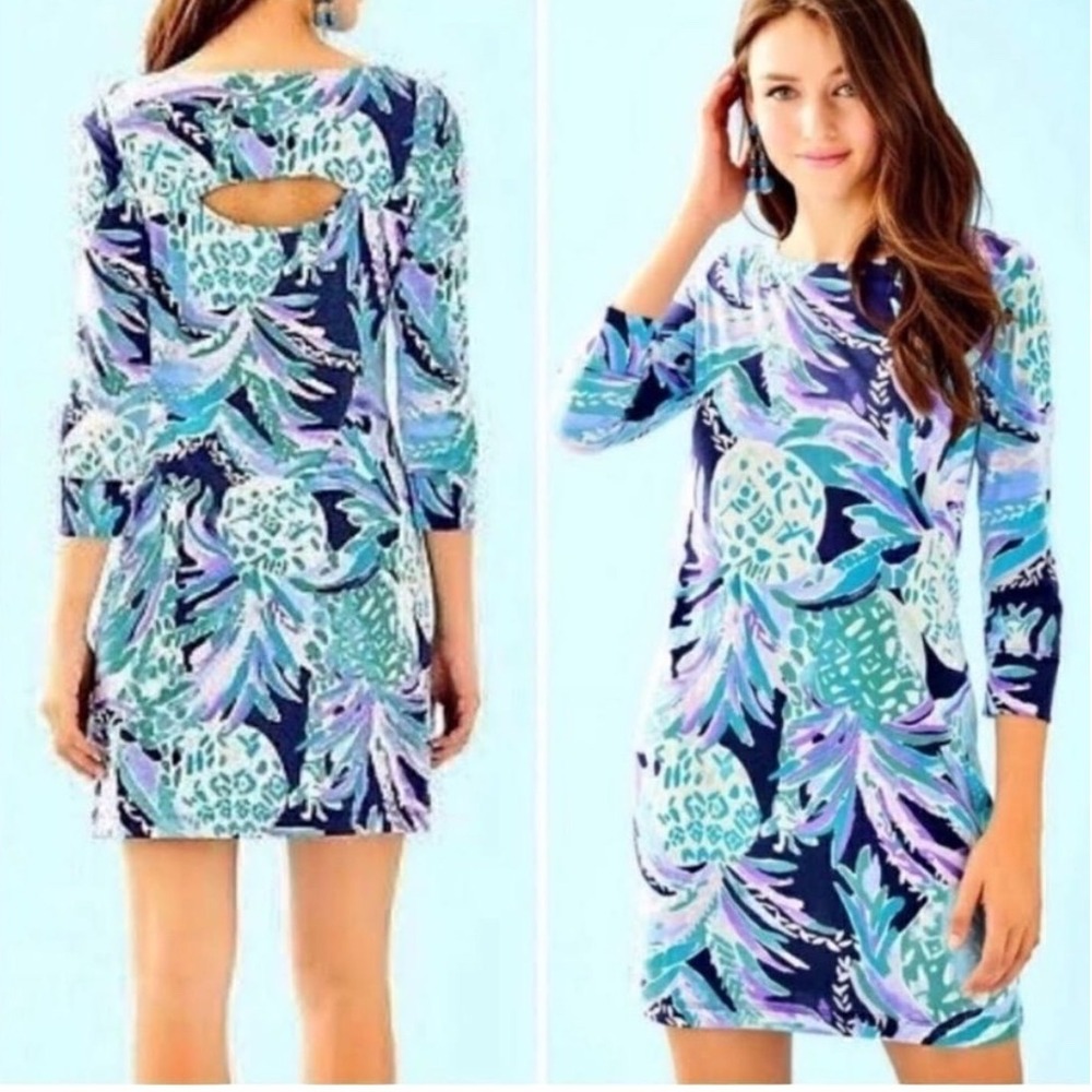 NEW‎ Lilly Pulitzer Hollee Dress Pima Cut Out Blue Pineapple Tropical Women XS